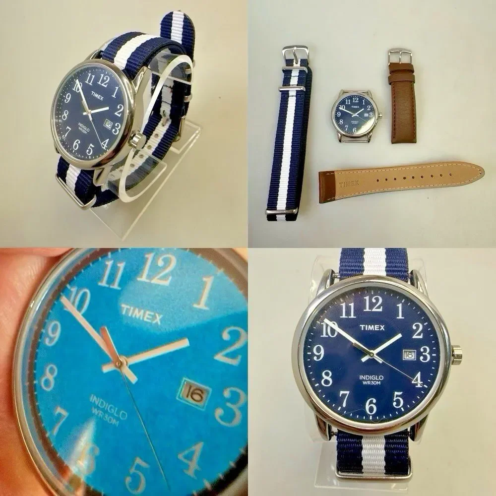 TIMEX TW2P75900 Indiglo Easy Reader Analog Men's Watch 38mm Blue Striped NEW